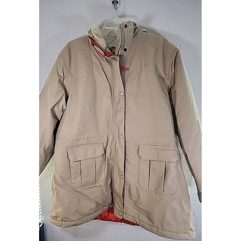 Lands' End Parka Jacket Women's XL P Beige‎ Sherpa Lined Hooded Insulated